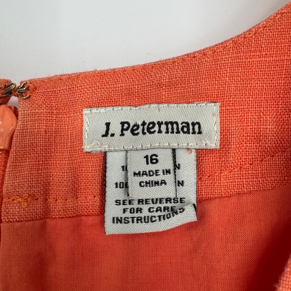J. Peterman 1911 Linen Dress Size 16 Orange Fit Flare Midi Cottagecore Retro - Picture 10 of 11